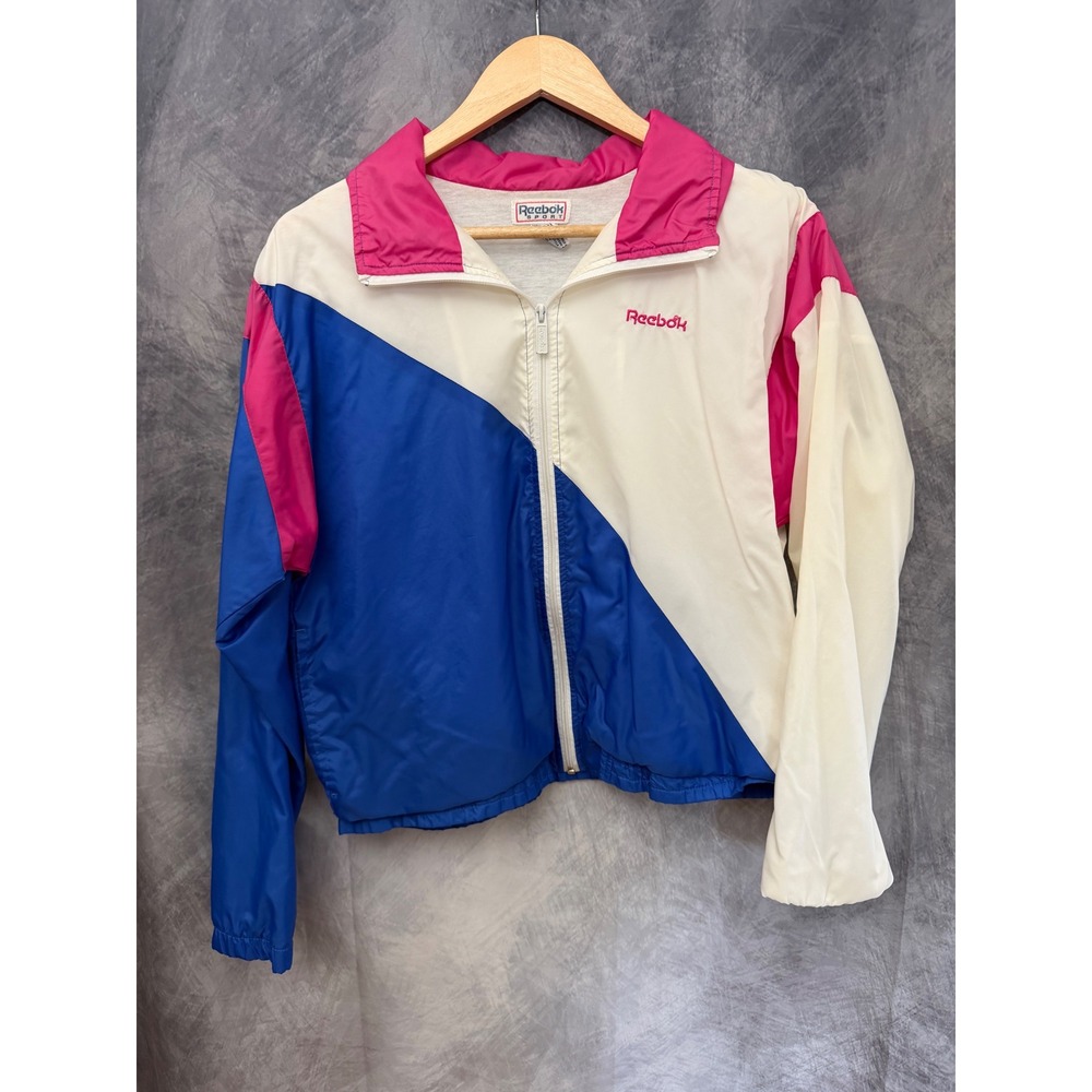Vintage 90s Reebok Colorblock WindbreakerJacket Blue Pink Womens Medium Retro